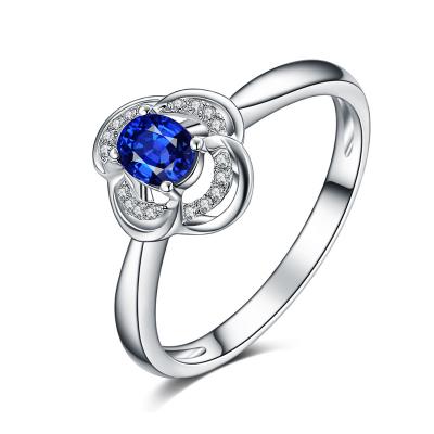 China White Gold Gemstone Engagement Rings Blue Oval Sapphire Diamond  for sale