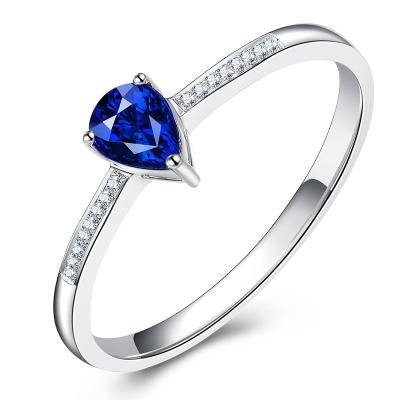 China Pear Cut Blue Sapphire Diamond Ring White Gold For Ladies / Women for sale