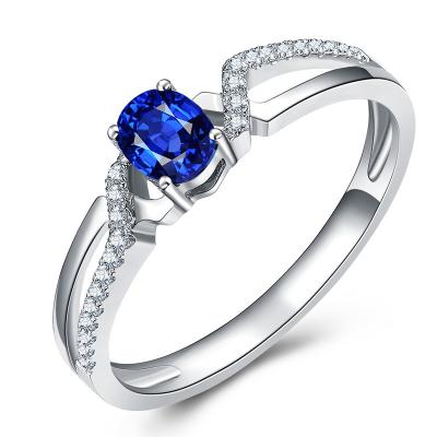 China White Gold Engagement Rings With Sapphire , Custom Made Gems Surrounded Diamonds for sale