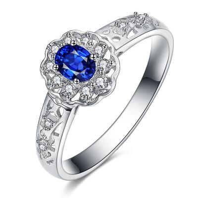 China Genuine Ladies Sapphire Diamond Ring With White Gold Pave Diamond for sale