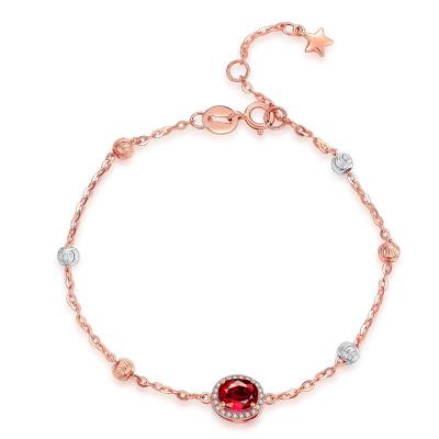 China Natürliches karminrotes Gold Birthstone und des Diamanten Armband-18k Rose 7 Zoll zu verkaufen