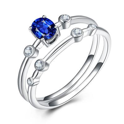 China White Gold Real Sapphire Engagement Rings With Round Cut Diamond for sale