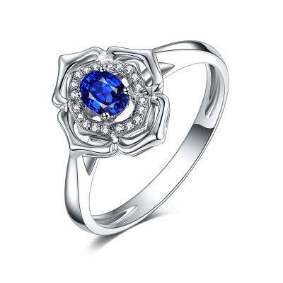 China Sapphire And Diamond Flower Ring , White Gold Engagement Rings With Sapphire  for sale