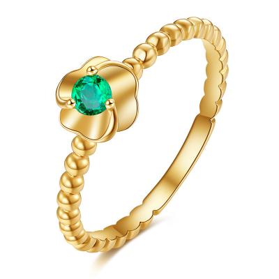 China Female Gemstone Gold Jewelry , Flower Emerald Diamond Engagement Rings for sale