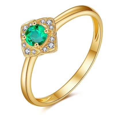 China Green Emerald Engagement Rings In 18k Solid Yellow Gold Fine Jewelry for sale