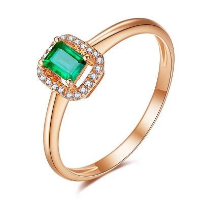 China Green Emerald Diamond Ring With Emerald Cut Precious Stones 4 x 7mm for sale