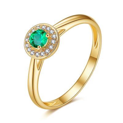 China Real Green Gemstone Rings , Emerald Diamond Gold Ring with Cluster Diamond for sale