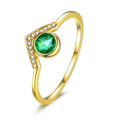 China Solid 18kt Yellow Gold Emerald Promise Ring Genuine With Diamonds Around for sale