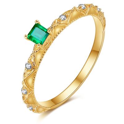 Chine L'émeraude a coupé la bague à diamant verte d'engagement, bijoux authentiques de pierre gemme de diamant à vendre