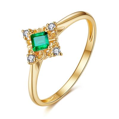 China Anillo de diamante esmeralda de la boda con el diamante real integrado del oro amarillo en venta