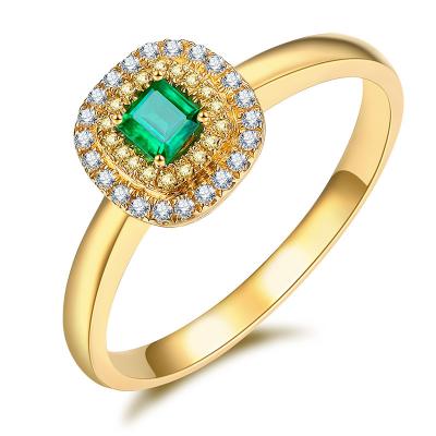 China Real Yellow Gold Diamond Rings , Emerald Ring Surrounded By Diamonds  for sale