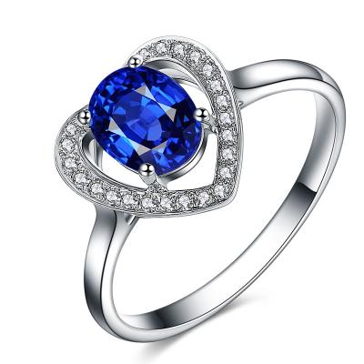 China Blue 18k Gold Gemstone Rings Sapphire Ring With Halo Heart Diamond for sale