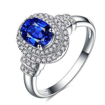 China White Gold Blue Sapphire Diamond Ring , Luxury Diamond Engagement Rings for sale