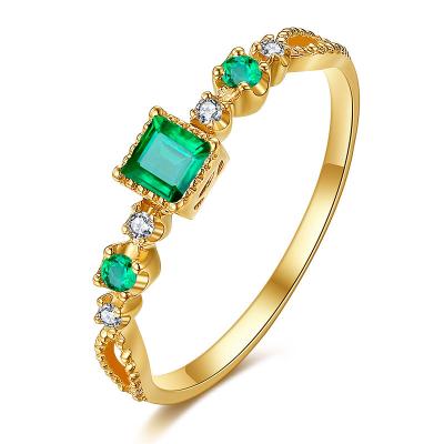 China anillo de diamante esmeralda del oro auténtico 18k, anillos de la promesa del diamante de la piedra preciosa en venta