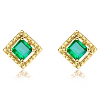 China Square Genuine Emerald Stud Earrings 18k Yellow Gold for Ladies Gifts for sale