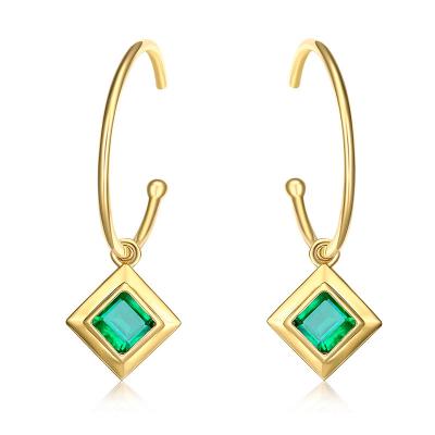 China Natural Emerald Hoop 18k Gold Gemstone Earrings Square Cut Gemstone for sale