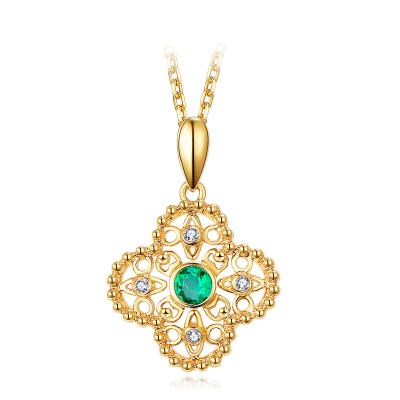 China Collar auténtico del verde esmeralda y del oro con el colgante de la flor de Emeral en venta