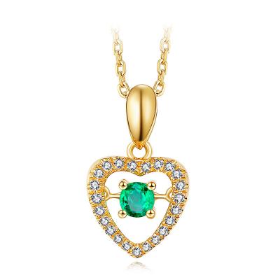 China Delicate Emerald Necklace Pave Diamonds , Emerald Heart Pendant Necklace for sale