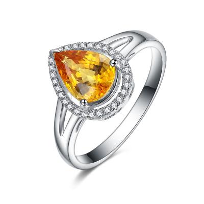 China Big Yellow Sapphire And Diamond Wedding / Engagement Ring For Ladies for sale