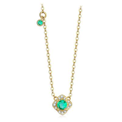 China 18 Karat Gold Necklace , Emerald Green Stone Necklace With Diamond Accents for sale