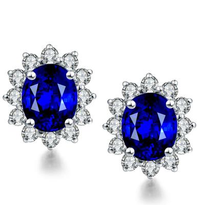 China Diamonds 18k Gold Gemstone Earrings Round Sapphire Stud Earrings for sale