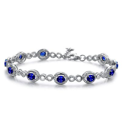 China Royal Blue Gold Gemstone Bracelet , Sapphire Tennis Bracelet White Gold  for sale