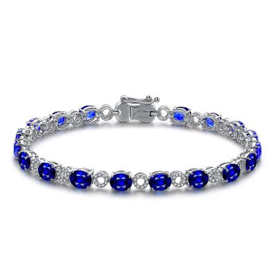 China White Gold Gemstone Bracelet Sapphire And Diamond Tennis Bracelet  for sale