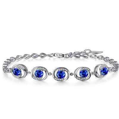 China Natural Gold Gemstone Bracelet Blue Sapphire Tennis Bracelet With Diamond for sale