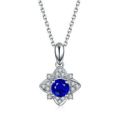 China Blue Sapphire Wedding Necklace Fine Gemstone Jewelry With Halo Diamond for sale