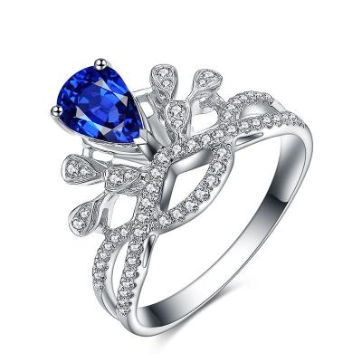 China Diamond Cluster Sapphire Diamond Ring White Gold For Women Anniversary Gift for sale