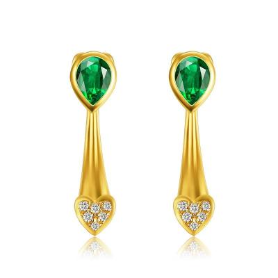 China Elegant Real Gemstone Jewelry , Green Emerald Emerald Drop Earrings With Diamonds for sale