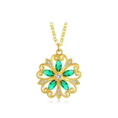 China Flower Shape Emerald Green Necklace Slide Style 20mm With Polish Solid 18K Yellow Gold for sale