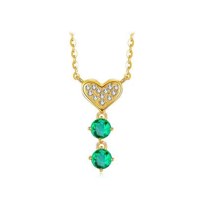 China 18K Gold Chain Emerald Gemstone Jewelry Lover Pendant Necklace 16 Inches Length for sale