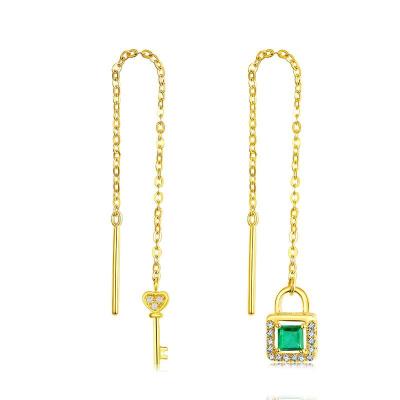 China Green Gemstone 18k Gold Gemstone Earrings , Emerald Cut Diamond Dangle Earrings for sale