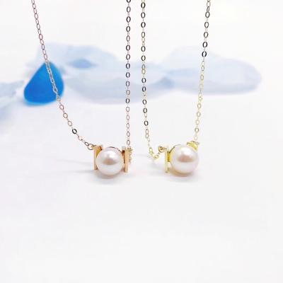 China Fine Solid Au750 White Pearl Pendant Link Chain Necklace18k Gold Jewellery for sale