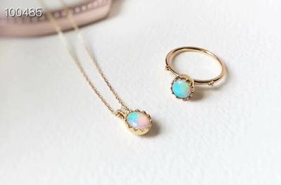 China 18K Opal Gemstone Gold Jewelry Necklace Ring Set Oval Shape For Women for sale