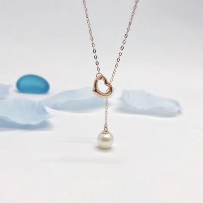 China Women ' S 18k Heart Necklace Rose Color With White Pearl Drop Pendant for sale