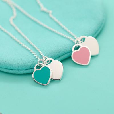 China 925 Sterling Silver Pendant Double Heart Pendant Necklace 40-45cm Length for sale