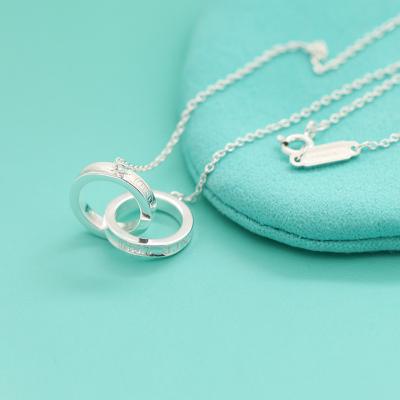 China Silver Chain Designer Jewellery Collection , Double Ring Pendant Necklace 925 Sterling for sale