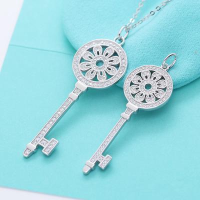 China Sunflower Key Pendant Sweater Chain Necklace 925 Sterling Silver Material for sale