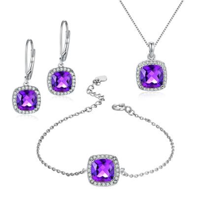 China Natürliche Edelstein-Schmuck-Ohrring-Armband-Anhänger-Halskette des Amethyst-925 silberne zu verkaufen