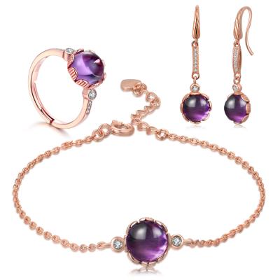 China Excellent Polishing Natural Amethyst Jewelry With Gemstone Earrings Ring Bracelet for sale