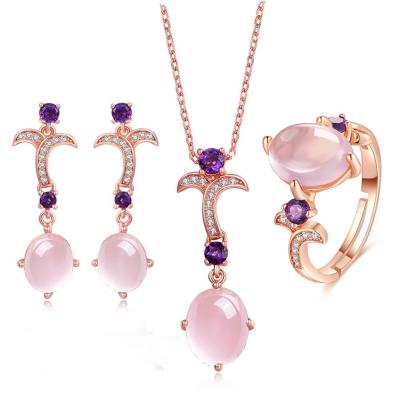 China Women's  Jewellery Set 925 Silver Natural Gemstone Chain Necklace Ring Earrings for sale