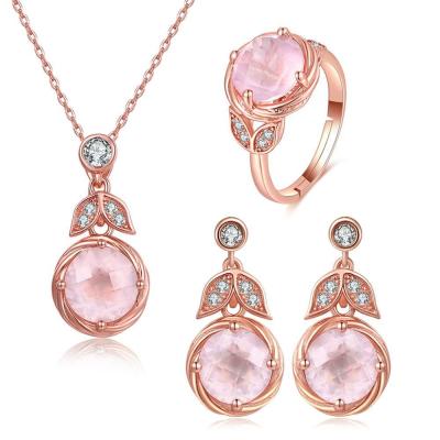 China Pink Oval Stone 925 Silver Gemstone Jewelry Chain Necklace Ring Earrings Dangle for sale