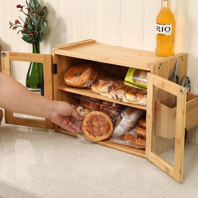 China Hot Sale Bamboo Bread Storage Box Kitchen Freshness Preservation Bamboo Bread Box With Clear Front Window for sale