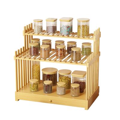 China Sustainable Kitchen 3-Tier Countertop Bamboo Spice Rack Standing Seasoning Organizer for sale