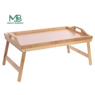 China Foldable Food Tray Table With Folding Legs Laptop Folding Sustainable Serving Bamboo Breakfast for sale