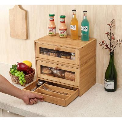 China Sustainable Bamboo Double Layer Bread Box Kit With Drawer for sale