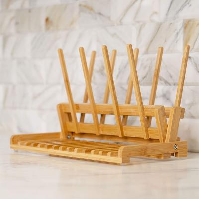 China Viable Bamboo Stand Holder Foldable Folding Bottle Drying Rack for Kitchen or Dining Room for sale