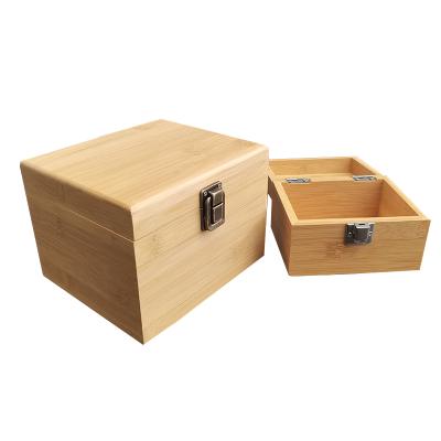 China Large Viable Stash Square Hinged Lid Front Clasp Bamboo Jewelry Storage Box for sale